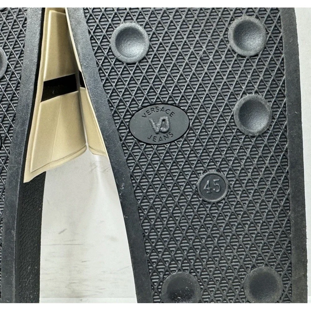 Versace Jeans Slides Sandals Black Rubber Men's Size 12 / 45 Gold